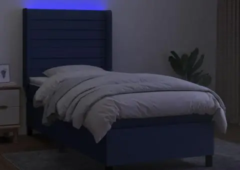 Pat cu arcuri, saltea și LED, albastru, 120x200 cm, textil - 3/5