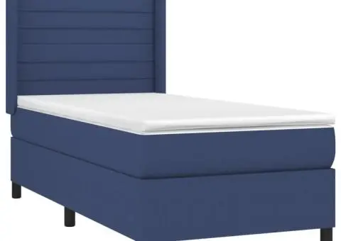 Pat cu arcuri, saltea și LED, albastru, 120x200 cm, textil - 4/5