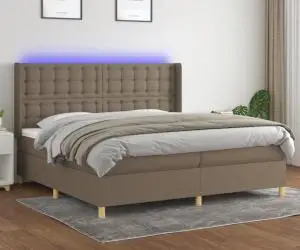 vidaXL Pat cu arcuri, saltea și LED, gri taupe, 200x200 cm, textil