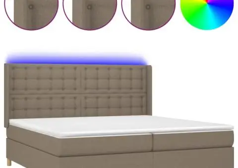 Pat cu arcuri, saltea și LED, gri taupe, 200x200 cm, textil - 2/5