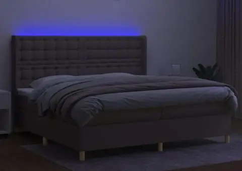 Pat cu arcuri, saltea și LED, gri taupe, 200x200 cm, textil - 3/5