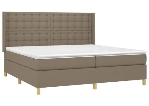 Pat cu arcuri, saltea și LED, gri taupe, 200x200 cm, textil - 4/5