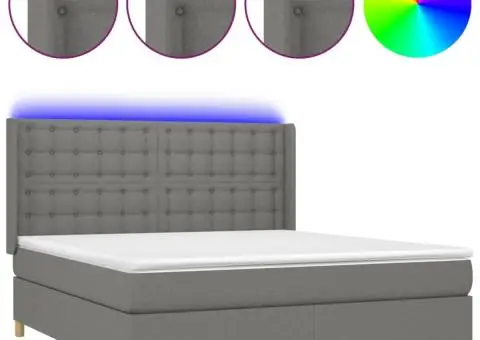 Pat cu arcuri, saltea și LED, gri închis, 160x200 cm, textil - 2/5