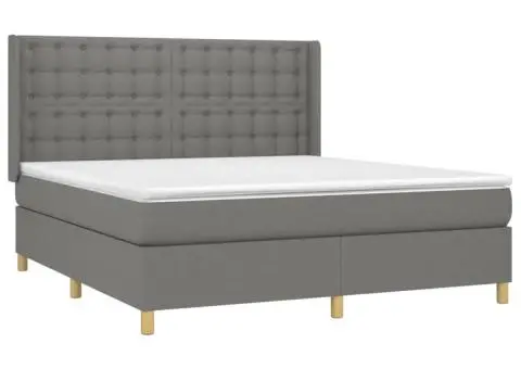 Pat cu arcuri, saltea și LED, gri închis, 160x200 cm, textil - 4/5