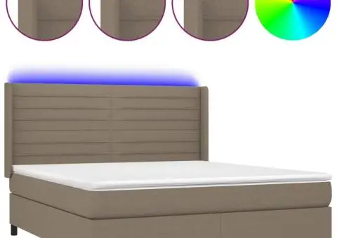 Pat cu arcuri, saltea și LED, gri taupe, 180x200 cm, textil - 2/5