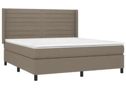 Pat cu arcuri, saltea și LED, gri taupe, 180x200 cm, textil - 4/5