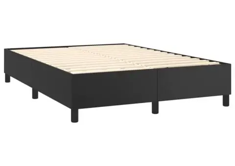 Pat continental cu saltea & LED, negru, 140x190 cm, piele eco - 5/5