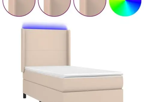 Pat cu arcuri, cu saltea și LED, cappuccino 90x200 cm piele eco - 2/5