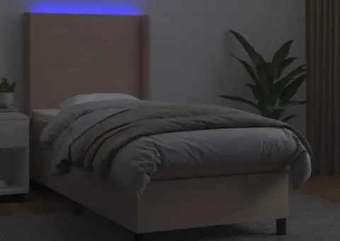 Pat cu arcuri, cu saltea și LED, cappuccino 90x200 cm piele eco - 3/5