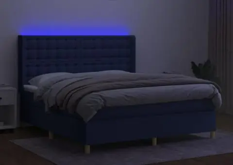 Pat cu arcuri, saltea și LED, albastru, 180x200 cm, textil - 3/5