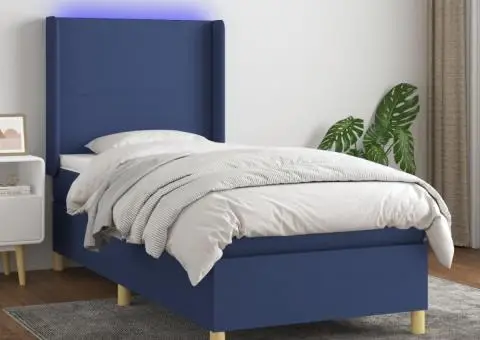 Pat cu arcuri, saltea și LED, albastru, 80x200 cm, textil - 1/5