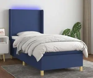 vidaXL Pat cu arcuri, saltea și LED, albastru, 80x200 cm, textil