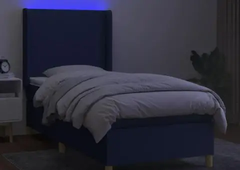 Pat cu arcuri, saltea și LED, albastru, 80x200 cm, textil - 3/5