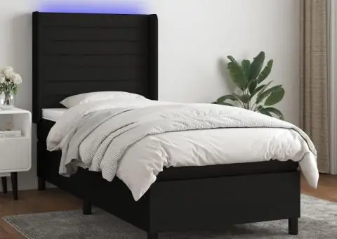 Pat cu arcuri, saltea și LED, negru, 80x200 cm, textil - 1/5