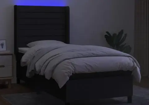 Pat cu arcuri, saltea și LED, negru, 80x200 cm, textil - 3/5