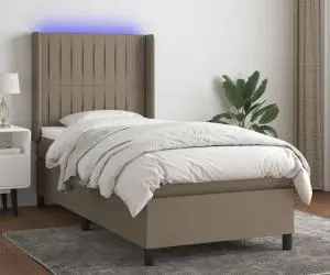 vidaXL Pat cu arcuri, saltea și LED, Gri taupe, 100x200 cm, textil