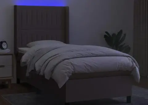 Pat cu arcuri, saltea și LED, Gri taupe, 100x200 cm, textil - 3/5