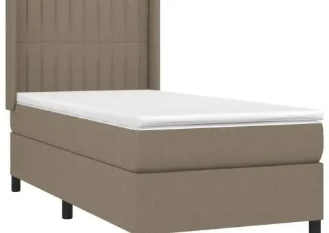 Pat cu arcuri, saltea și LED, Gri taupe, 100x200 cm, textil - 4/5