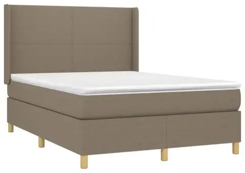 Pat cu arcuri, saltea și LED, gri taupe, 140x190 cm, textil - 4/5