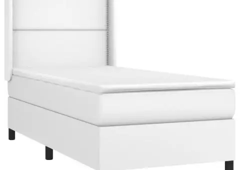 Pat cu arcuri, saltea și LED, alb, 80x200 cm, piele ecologică - 4/5