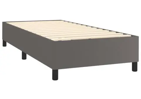 Pat cu arcuri, saltea și LED, gri, 90x190 cm, piele ecologică - 5/5