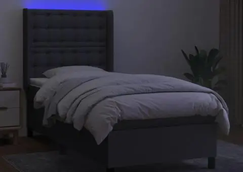 Pat cu arcuri, saltea și LED, gri închis, 100x200 cm, textil - 3/5