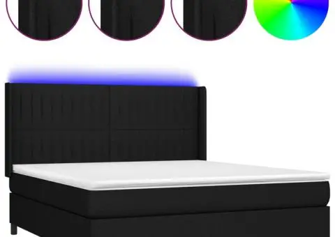 Pat cu arcuri, saltea și LED, negru, 180x200 cm, textil - 2/5