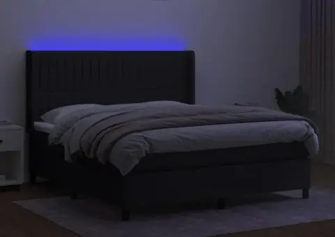 Pat cu arcuri, saltea și LED, negru, 180x200 cm, textil - 3/5