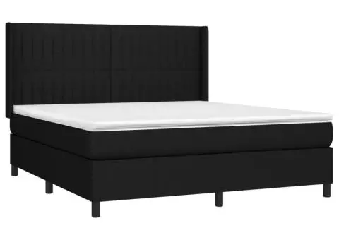 Pat cu arcuri, saltea și LED, negru, 180x200 cm, textil - 4/5