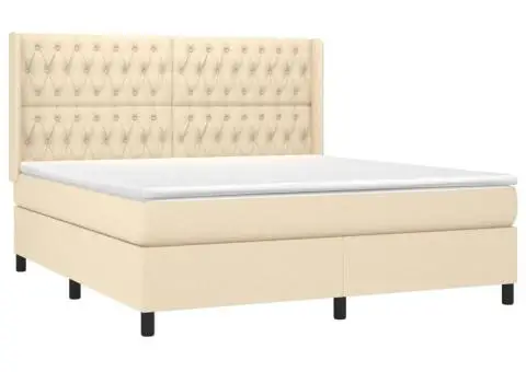 Pat cu arcuri, saltea și LED, crem, 180x200 cm, textil - 4/5