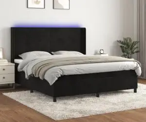 vidaXL Pat cu arcuri, saltea și LED, negru, 160x200 cm, catifea