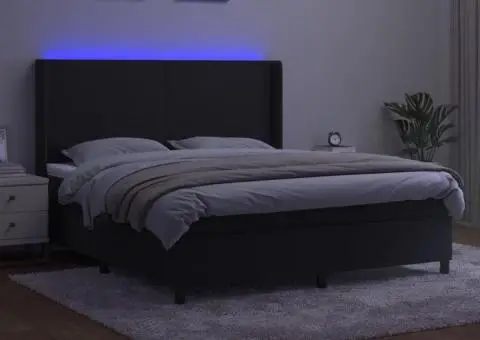 Pat cu arcuri, saltea și LED, negru, 160x200 cm, catifea - 3/5