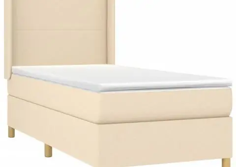 Pat cu arcuri, saltea și LED, crem, 90x190 cm, textil - 4/5