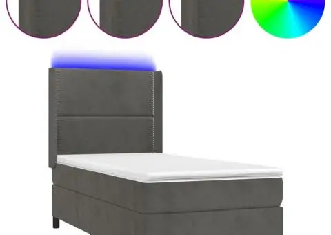 Pat continental cu saltea și LED, gri închis, 80x200 cm catifea - 2/5