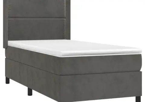 Pat continental cu saltea și LED, gri închis, 80x200 cm catifea - 4/5