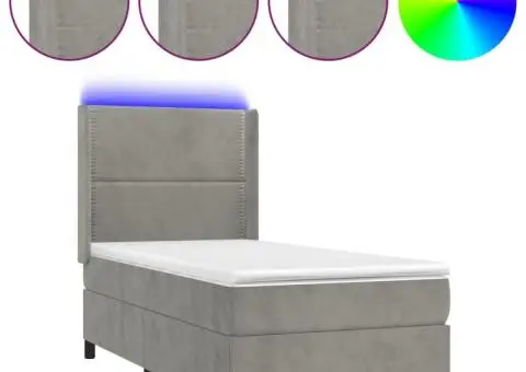 Pat cu arcuri, saltea și LED, gri deschis, 100x200 cm, catifea - 2/5