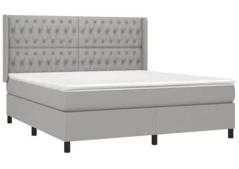 Pat cu arcuri, saltea și LED, gri deschis, 180x200 cm, textil - 4/5