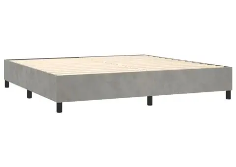 Pat cu arcuri, saltea și LED, gri deschis, 200x200 cm, catifea - 5/5