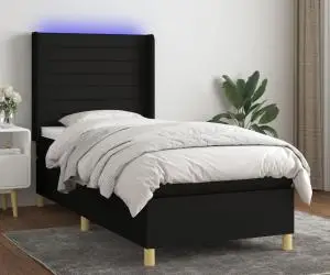 vidaXL Pat cu arcuri, saltea și LED, negru, 90x190 cm, textil