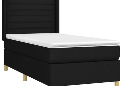 Pat cu arcuri, saltea și LED, negru, 90x190 cm, textil - 4/5