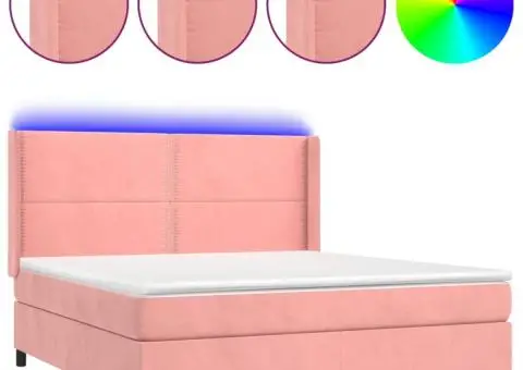 Pat continental cu saltea & LED, roz, 120x200 cm, catifea - 2/5