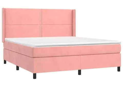 Pat continental cu saltea & LED, roz, 120x200 cm, catifea - 4/5