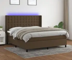 vidaXL Pat cu arcuri, saltea și LED, maro închis, 180x200 cm, textil