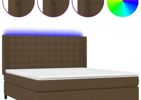 Pat cu arcuri, saltea și LED, maro închis, 180x200 cm, textil - 2/5