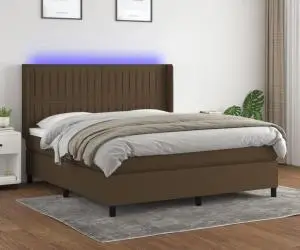 vidaXL Pat cu arcuri, saltea și LED, maro închis, 160x200 cm, textil