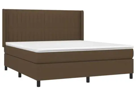 Pat cu arcuri, saltea și LED, maro închis, 160x200 cm, textil - 4/5