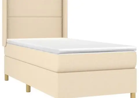 Pat cu arcuri, saltea și LED, crem, 90x200 cm, textil - 4/5