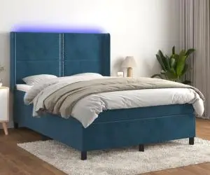 vidaXL Pat cu arcuri, saltea și LED, gri închis, 140x200 cm, catifea
