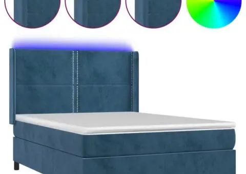 Pat cu arcuri, saltea și LED, gri închis, 140x200 cm, catifea - 2/5