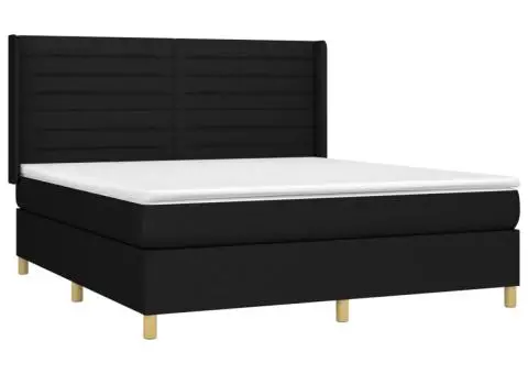 Pat cu arcuri, saltea și LED, negru, 160x200 cm, textil - 4/5